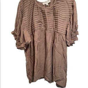 DownEast. Medium. Pin tuck and drape blouse. Beige color.